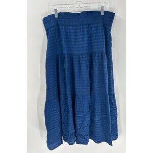 Women's Saks Fifth Ave. Blue Silk Elastic Waist Midi BOHO Skirt Size S Fits XL